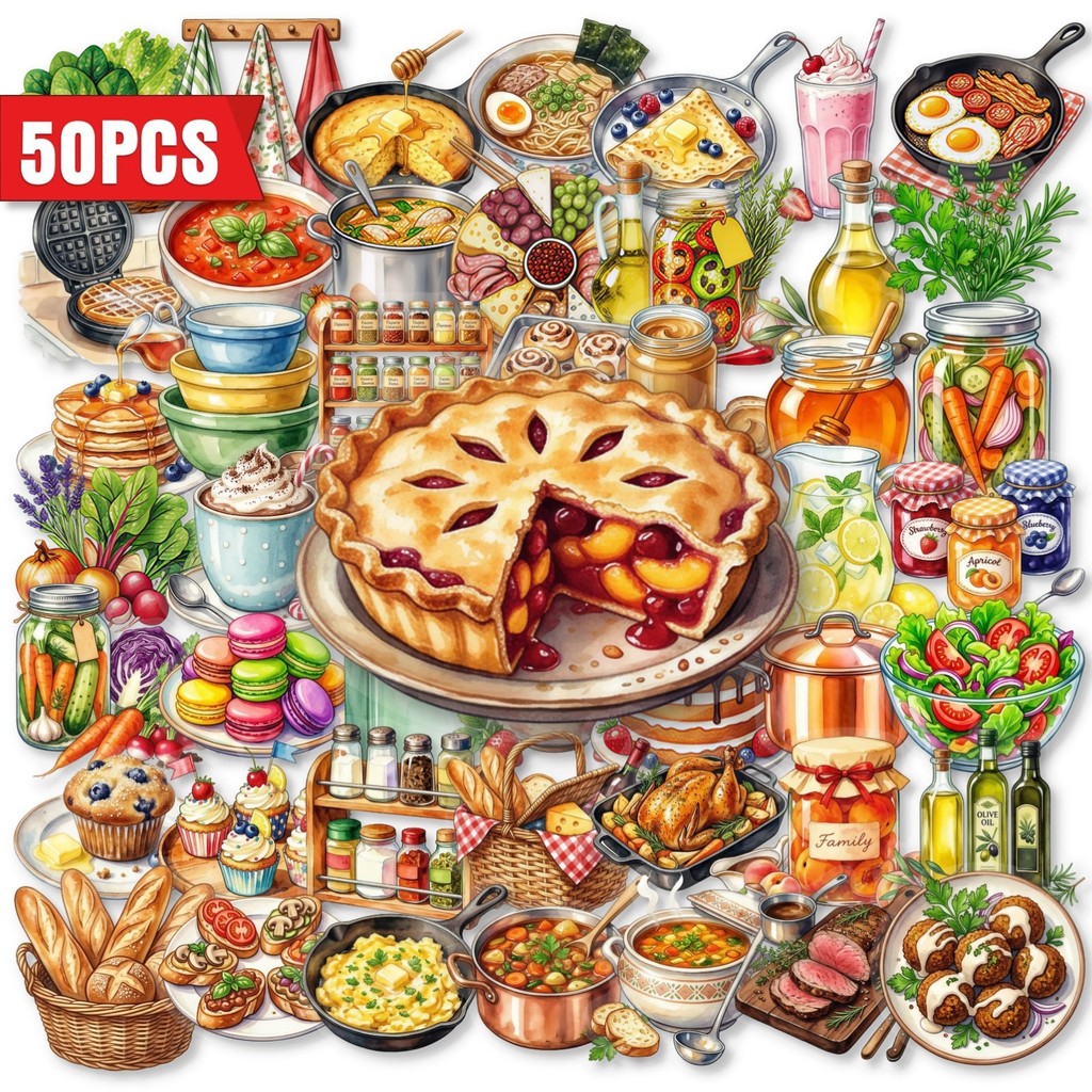 Baking (Kitchen Ingredient) - 50 Adesivos Transparentes de PET para
