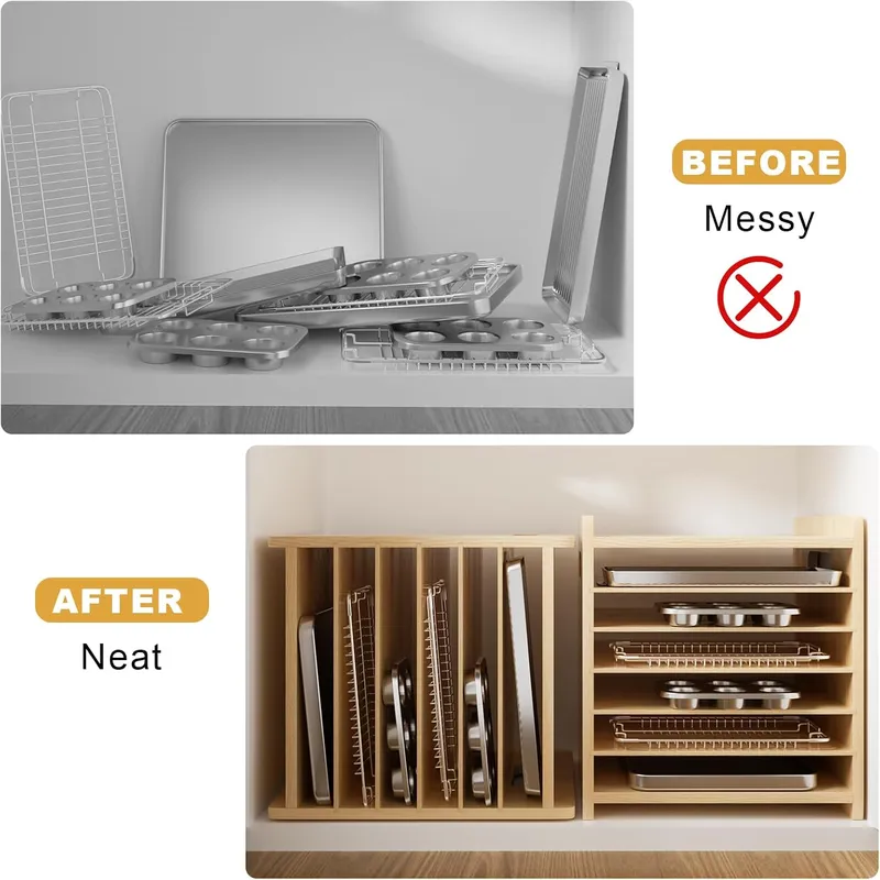 Divisórias de bandeja de madei - Kitchen Cabinet Baking Sheet Organizer avaliação e preço