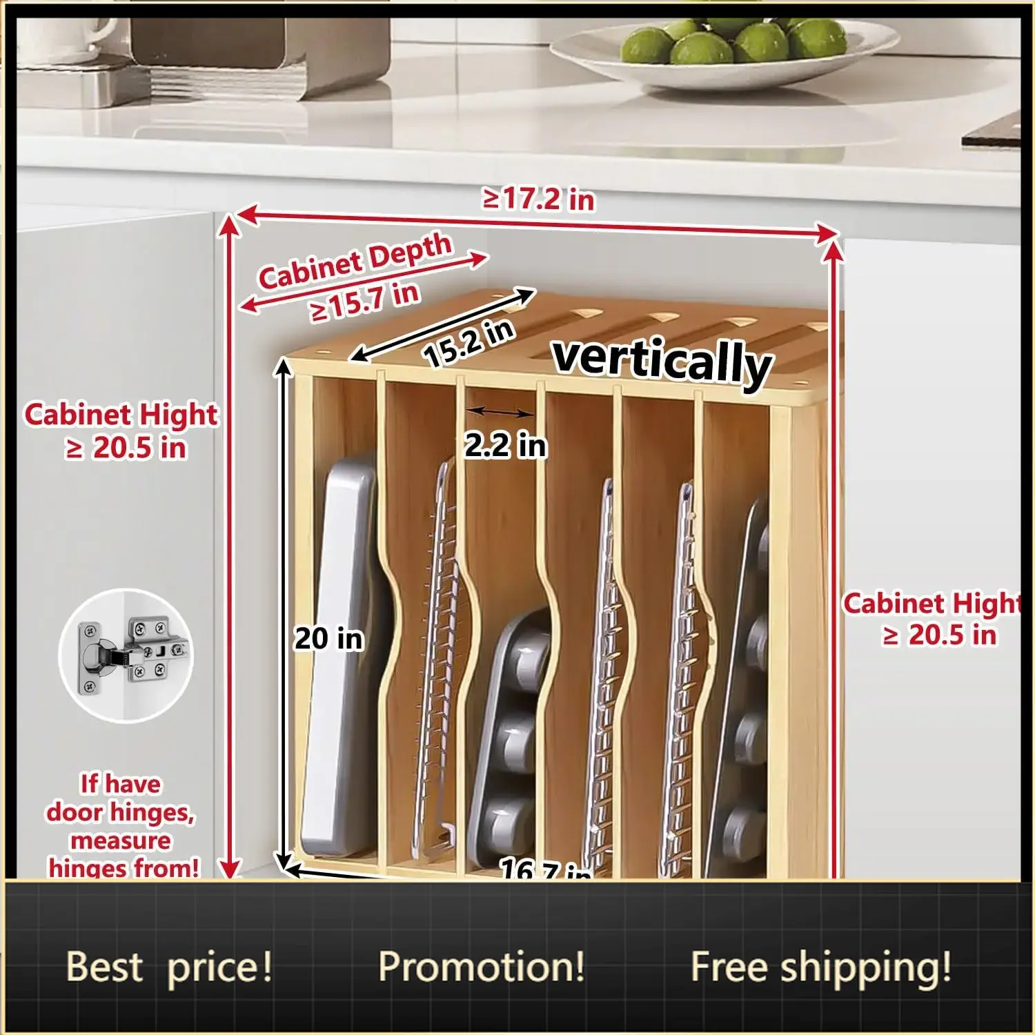 Divisórias de Madeira para Arm - Kitchen Cabinet Baking Sheet Organizer avaliação e preço
